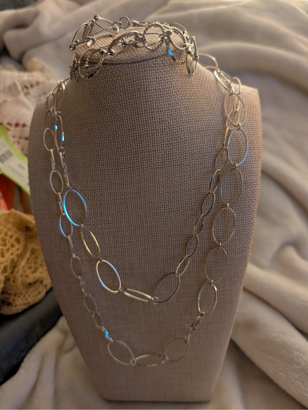 Silver tone chain necklace bracelet bundle lot